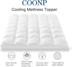 King Mattress Topper, Extra Thick Pillowtop, Cooling Plush Mattress Pad Cover 400TC Cotton Top Protector with 8-21 Inch Deep Pocket 3D Snow Down Alternative Fill