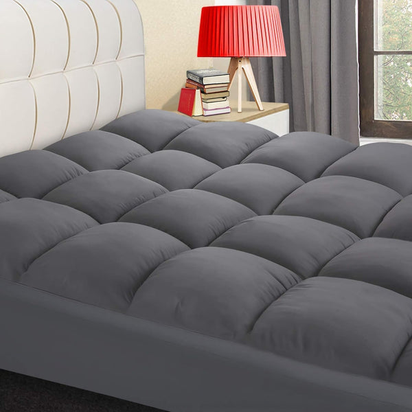COONP California King Mattress Topper, Extra Thick Pillowtop, Cooling Plush Mattress Pad Cover Bed Topper Protector with 8-21 Inch Deep Pocket (Grey, California King)