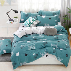 TEXLORD Home Textile Cyan Cute Cat Kitty Duvet Cover Pillow Case Bed Sheet Boy Kid Teen Girl Bedding Linens Set King Queen Twin